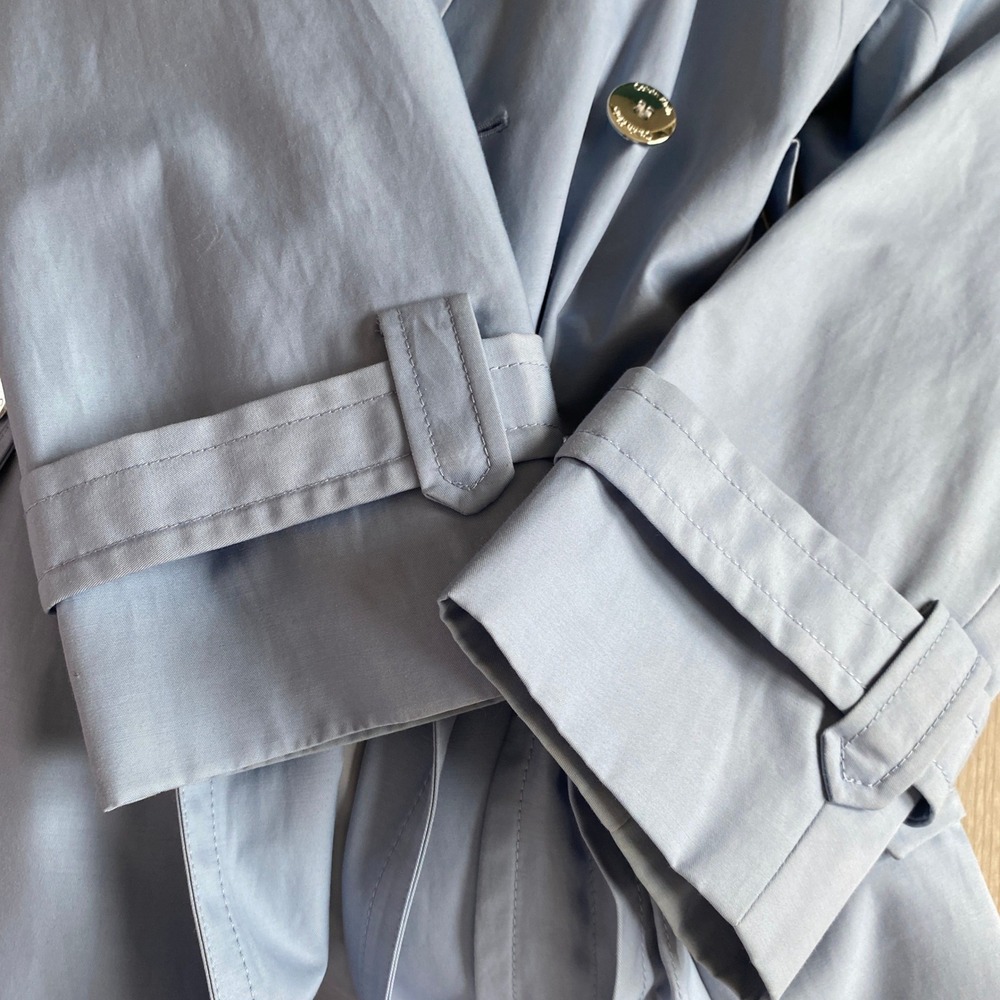Calvin Klein Belted Double Breasted Trench Coat Women L Blue Chic Career Office - Picture 11 of 12